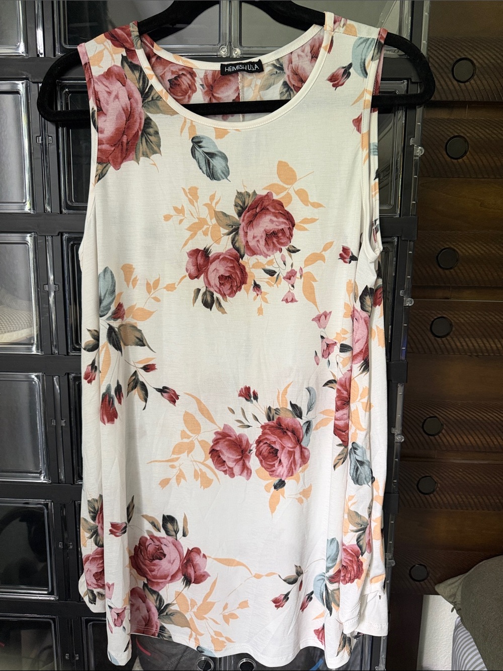 HEIMISH USA Cream Floral Sleeveless Tunic with Rose Print